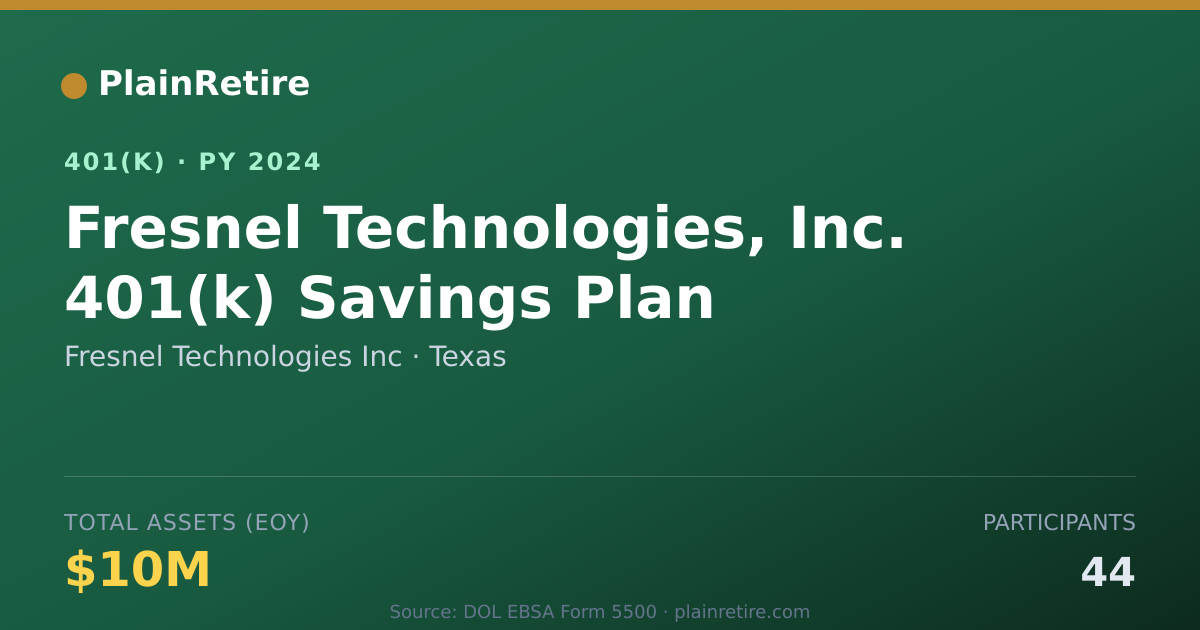 Shareable card for Fresnel Technologies Inc 401(k) Plan (2024)